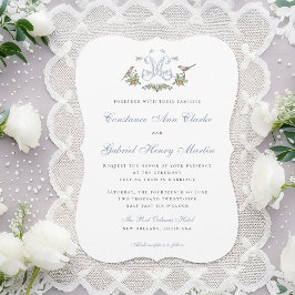 Love birds "M" Monogram bröllopsinbjudan Inbjudningar