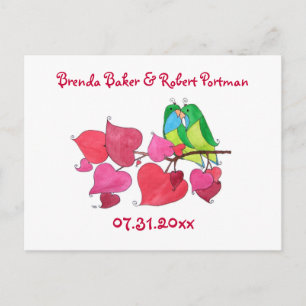 Love birds med enkel vattenfärg, Spara datum Meddelande Vykort