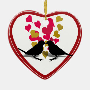 Love birds med rödhjärnen & Guld Julgransprydnad Keramik