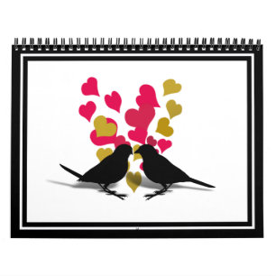 Love birds med rödhjärnen & Guld Kalender
