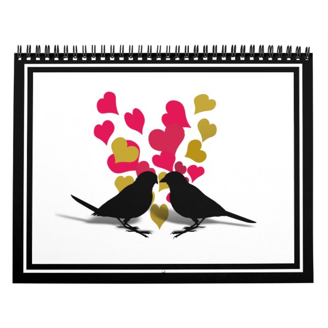Love birds med rödhjärnen & Guld Kalender (Omslag)
