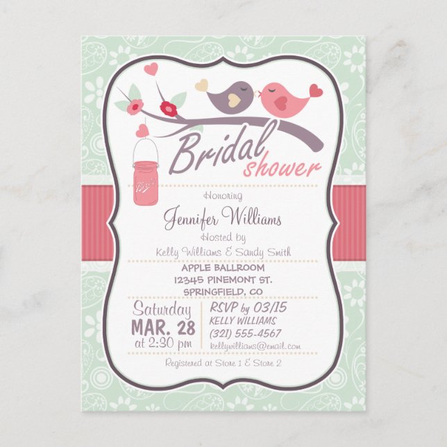 Love birds Möhippa; Sage Grönt Paisley Inbjudan Vykort (Framsida)