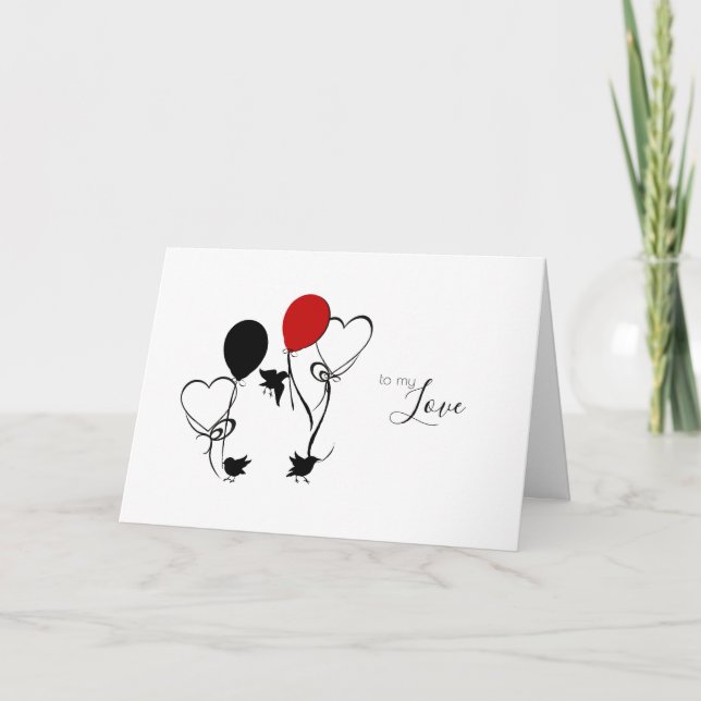 Love birds och Ballonshjärtdagen Kort (Framsida)