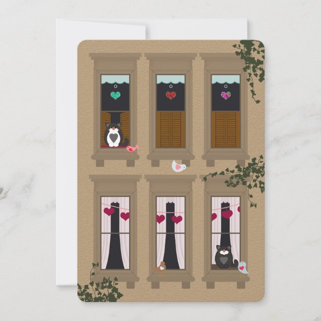 Love birds och Cats Brownstone Windows Valentine (Framsida)