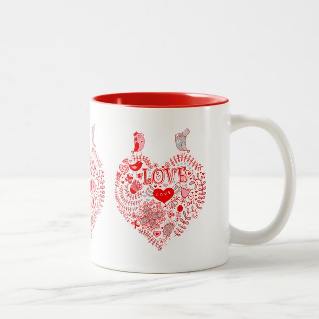Love birds och ett hjärta tillverkat med färgämnen Två-Tonad mugg (Höger)