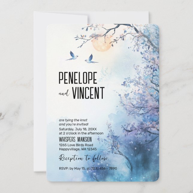 Love birds och körsbärsblommar inbjudningar (Framsida)