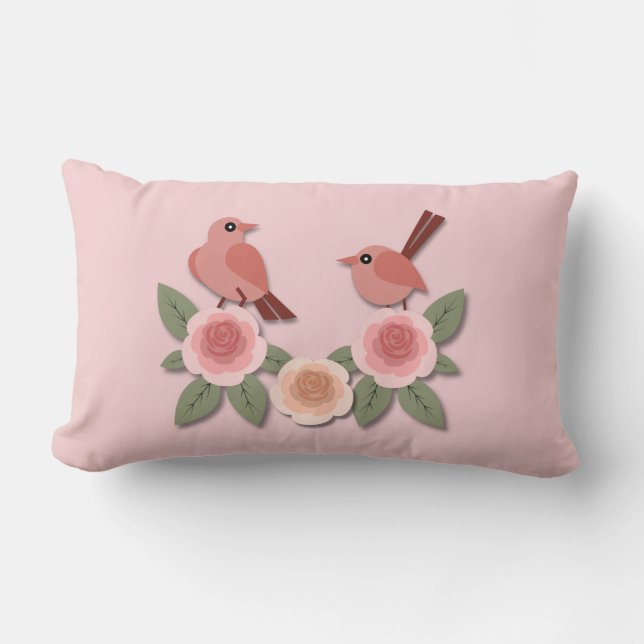Love birds och Rosor Lumbarkudde (Framsida)