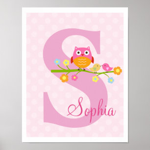 Love birds och Uggla på Gren Polka dots Art Print Poster