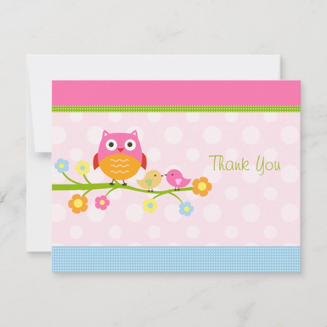 Love birds och Uggla på tackkortet Gren Tack Kort (Framsida)
