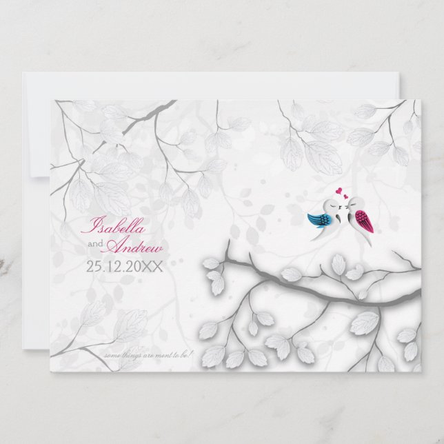 Love birds om inbjudan till Magic White Wedding (Framsida)