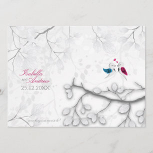 Love birds om inbjudan till Magic White Wedding
