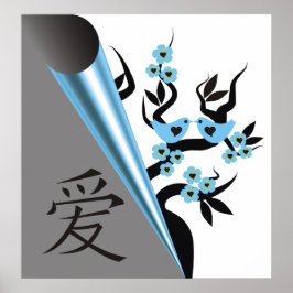 Love birds om Sakura Träd och Kinesiska Kärlek Poster