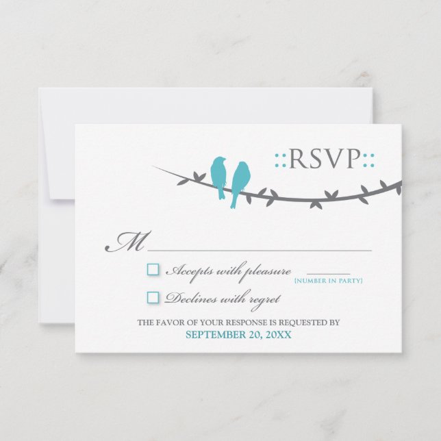 Love birds OSA kort (aqua & white) (Framsida)