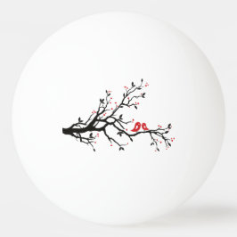 Love birds på Gren - Romantic Red Heart Träd Art Pingisboll