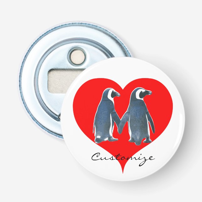 Love birds Penguin par Red Heart Thunder_Cove Flasköppnare (Framsidan)