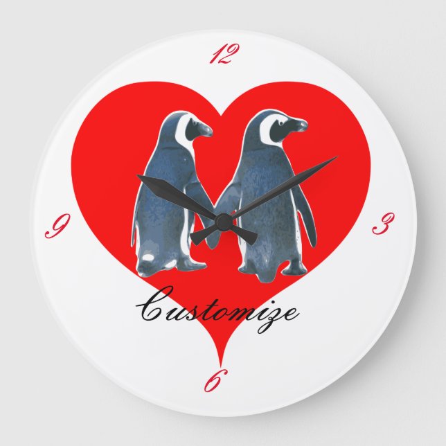 Love birds Penguin par Red Heart Thunder_Cove Stor Klocka (Framsida)