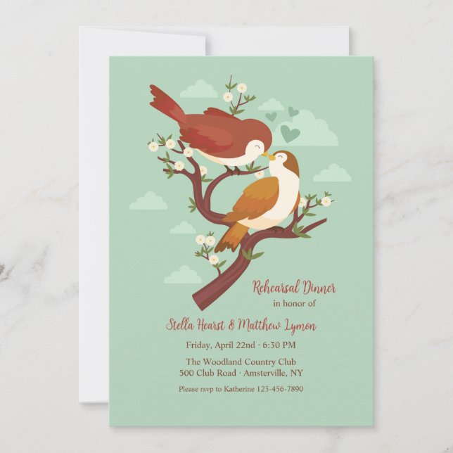 Love birds Rehearsal Dinner Party Inbjudningar (Framsida)