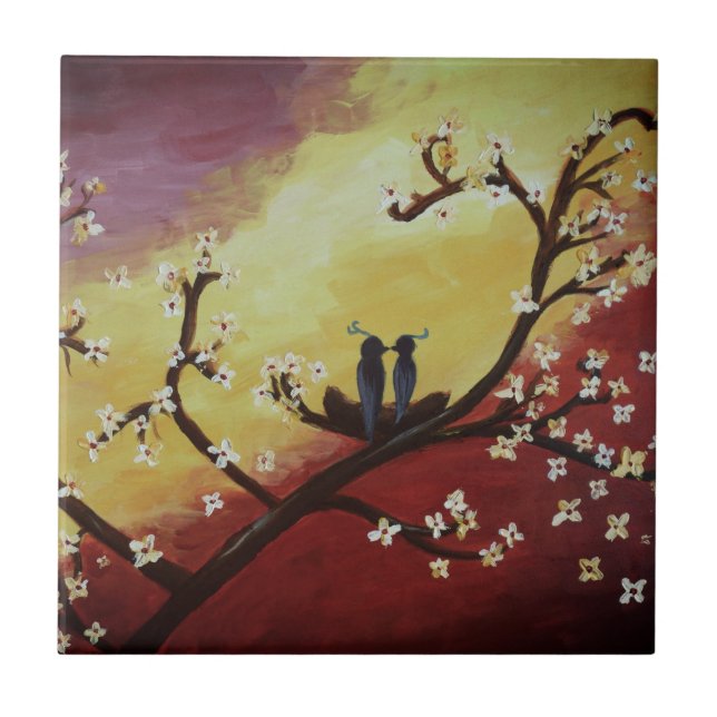 Love birds romantisk bildplatta kakelplatta (Framsidan)