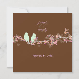 Love birds rosa blommar/beige inbjudningar