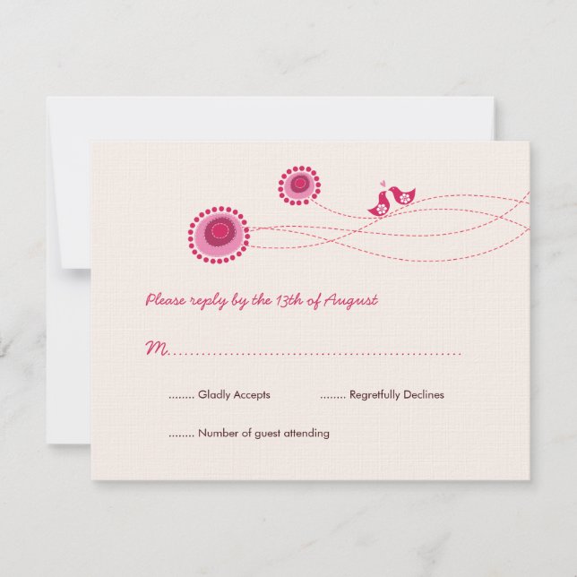 Love birds Rosa Dots Cute Flower Bröllop OSA Card (Framsida)
