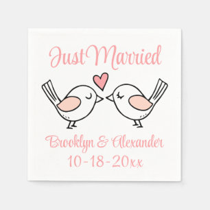Love birds Rosa Ny gifta Lovebird Bröllop Pappersservett
