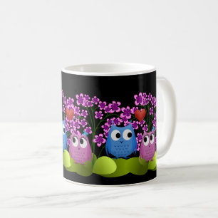 Love birds Rosa och illustration av blå Uggla Kaffemugg