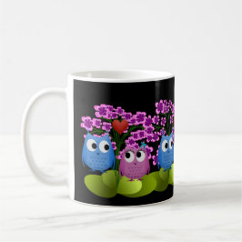 Love birds Rosa och illustration av blå Uggla Kaffemugg