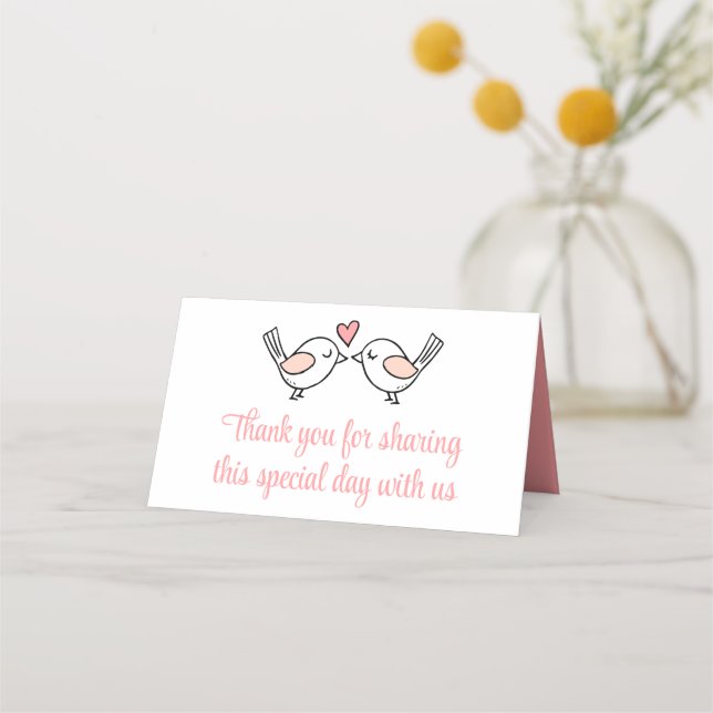 Love birds Rosa White Lovebird Tack Bröllop Placeringskort (Framsida)