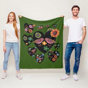 Love birds Scandinavian FolArt Fleecefilt