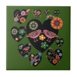 Love birds Scandinavian FolArt Kakelplatta