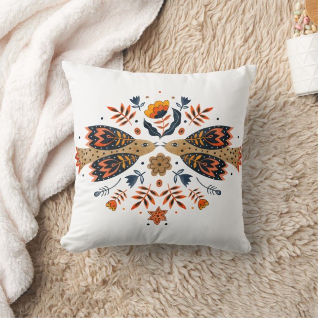 Love birds Scandinavian FolArt Kudde (Filt)