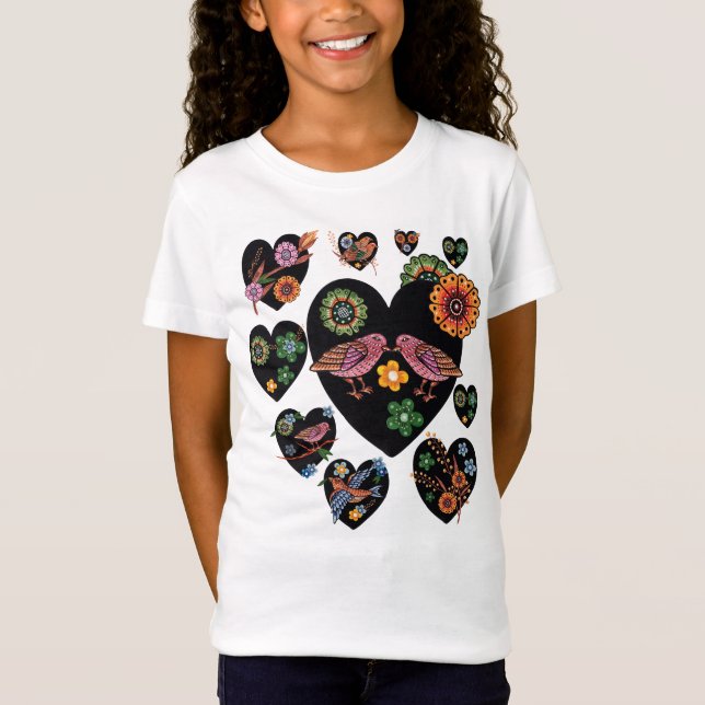 Love birds Scandinavian FolArt T Shirt (Framsida)