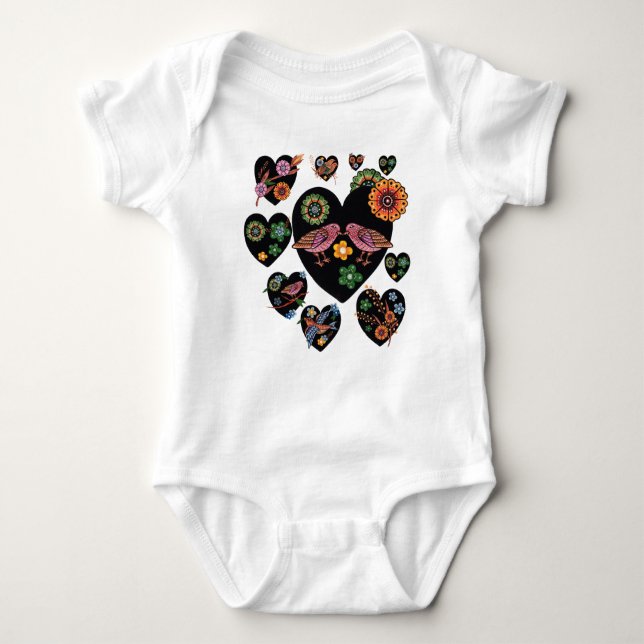 Love birds Scandinavian FolArt T Shirt (Framsida)