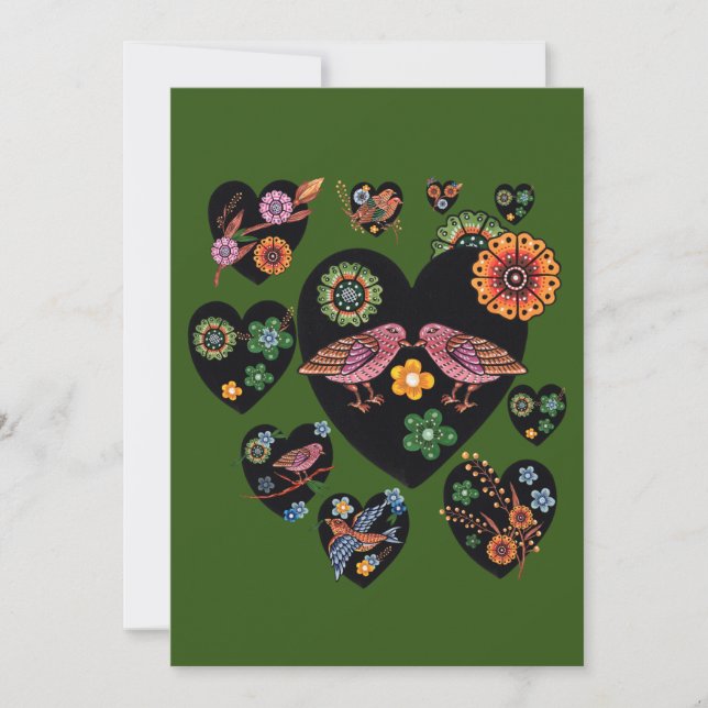 Love birds Scandinavian Folk Art Valentine Day Julkort (Framsida)