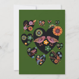 Love birds Scandinavian Folk Art Valentine Day Julkort