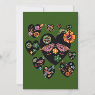 Love birds Scandinavian Folk Art Valentine Day Julkort