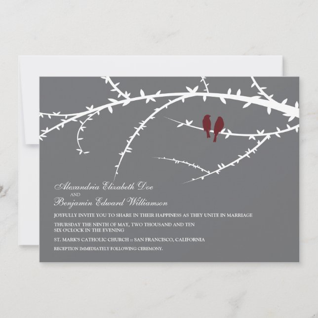 Love birds som gifta sig inbjudan (cranberryen) (Framsida)