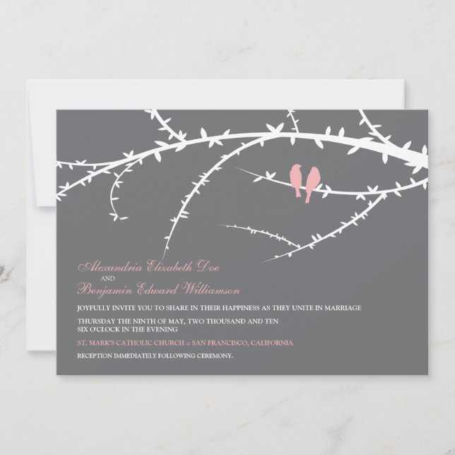Love birds som gifta sig inbjudan (rosor) (Framsida)