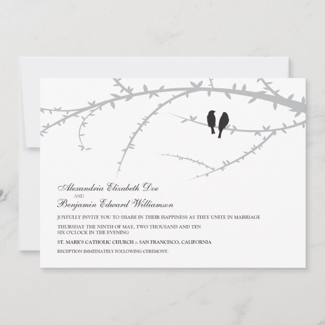 Love birds som gifta sig inbjudan (svarten) (Framsida)