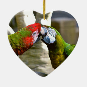 Love birds som kysser Macawpapegojaprydnaden Julgransprydnad Keramik