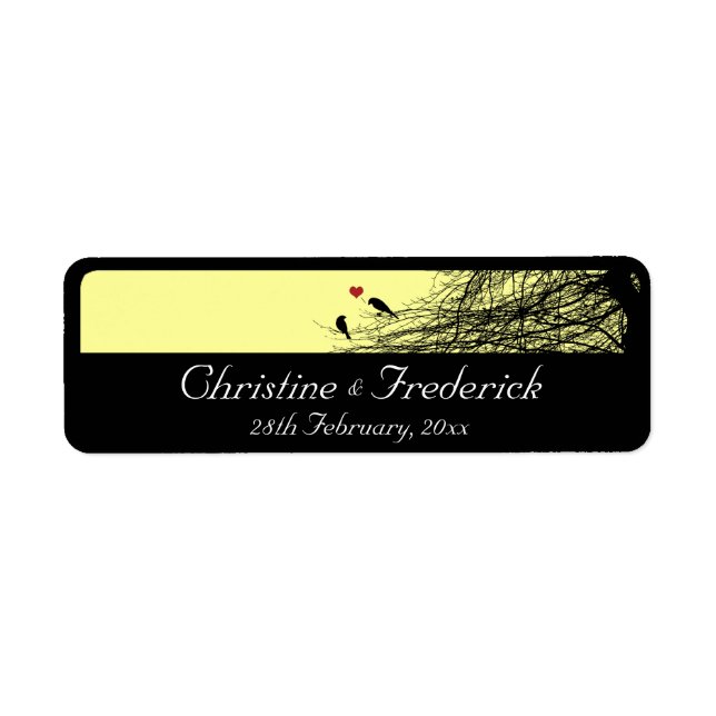 Love birds, souvenir bröllopsetiketter returadress etikett (Framsidan)
