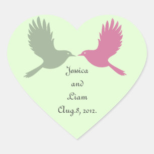 Love birds Sticker (grönt) Hjärtformat Klistermärke