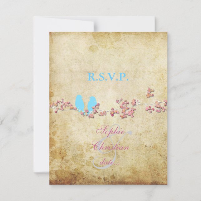 LOVE BIRDS, STORA RSVP/DIY färg OSA Kort (Framsida)