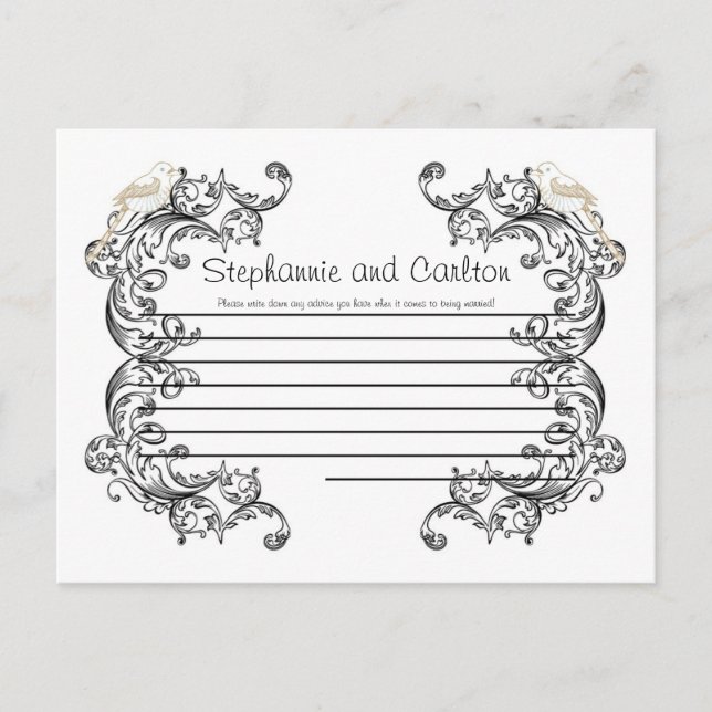 Love birds svartvitt Bröllop Rådkort (Framsida)