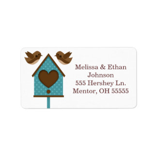 Love birds Teal Bird House-etiketter Adressetikett