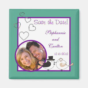 Love birds Teal/Lila Bröllop Annocement Magnet