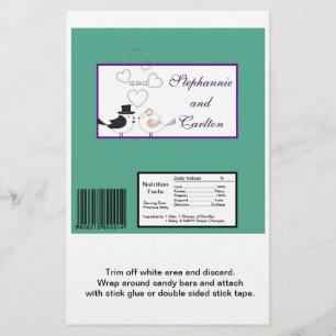Love birds Teal/Lila Bröllop Candy Wrapper Flygblad
