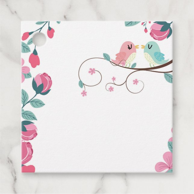 love birds vår blommigt gåvor etiketter (Framsida)