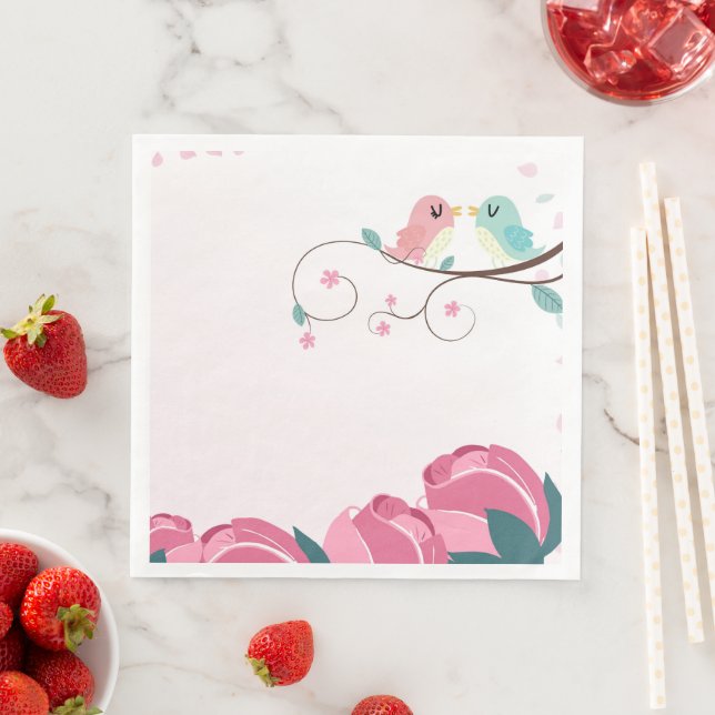 love birds vår blommor pappra middagsservetter pappersservett (Insitu)