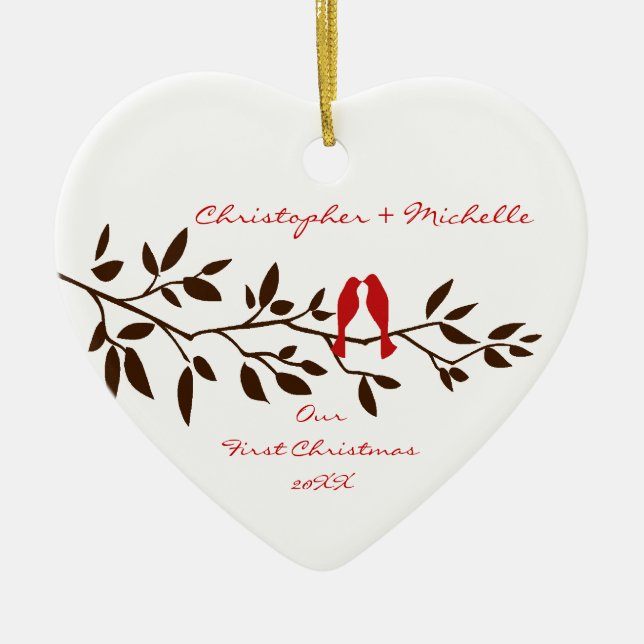 Love birds vår första julprydnad julgransprydnad keramik (Framsidan)